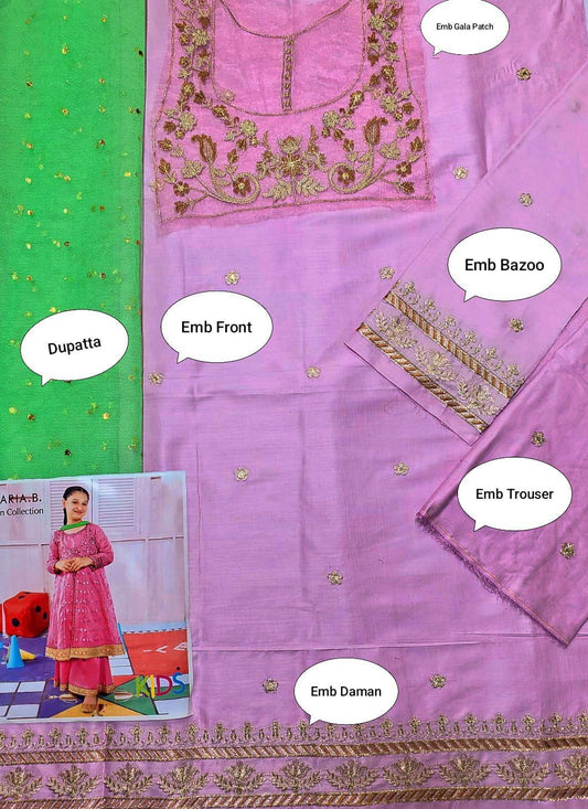 3 Pcs Girl's Lawn Embroidered Unstitched Suit