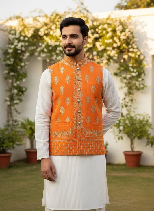 1 Pc Men's Cotton Embroidered Waist Coat