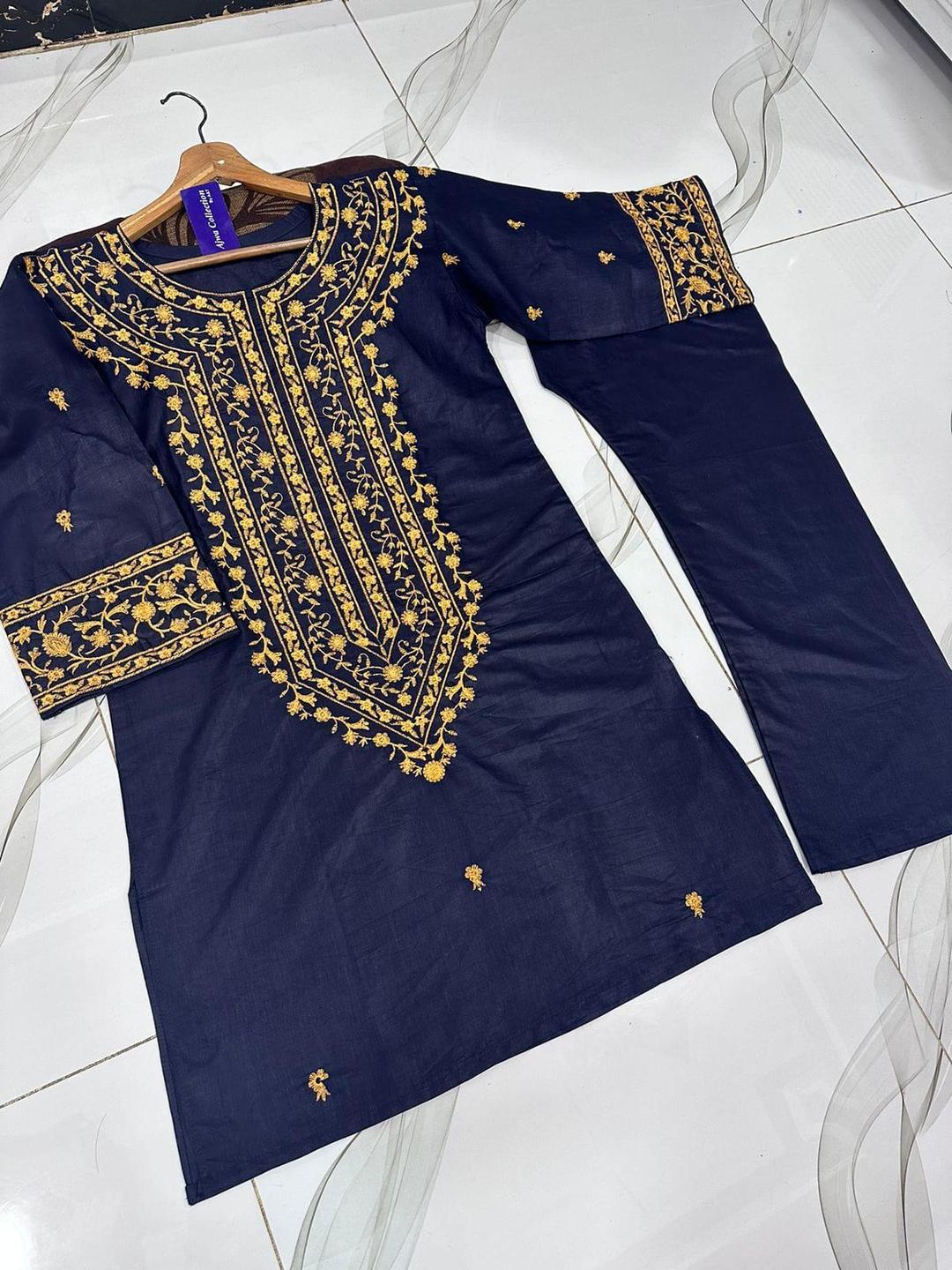 2 Pcs Women's Stitched Embroidered Shirt And Trouser